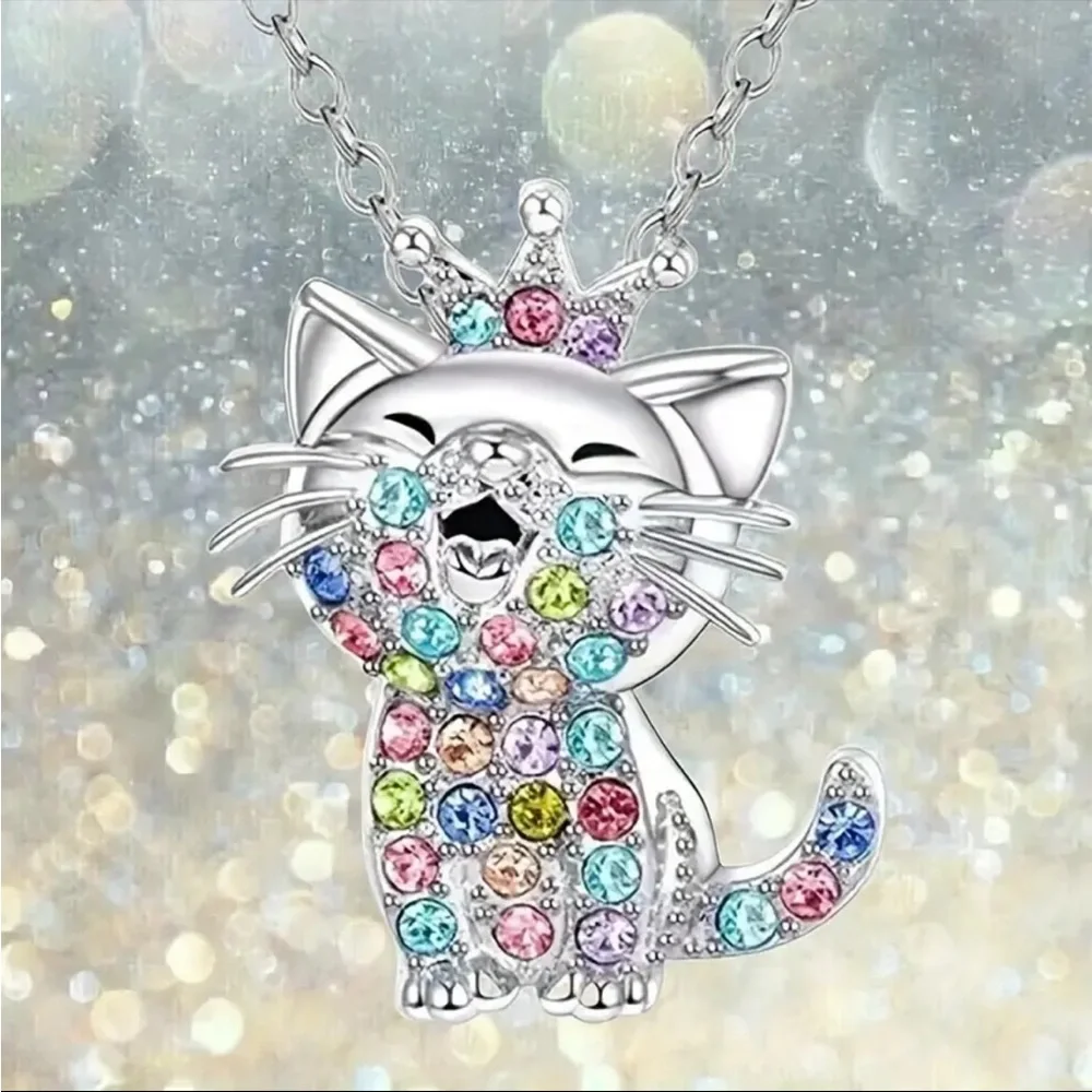 Colorful Cat Pendant Necklace-NEW